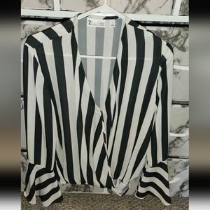 Hunter Green and cream striped blouse